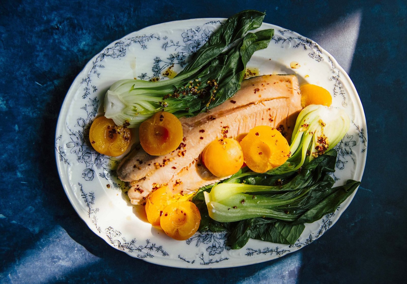 ginger poached salmon with apricots