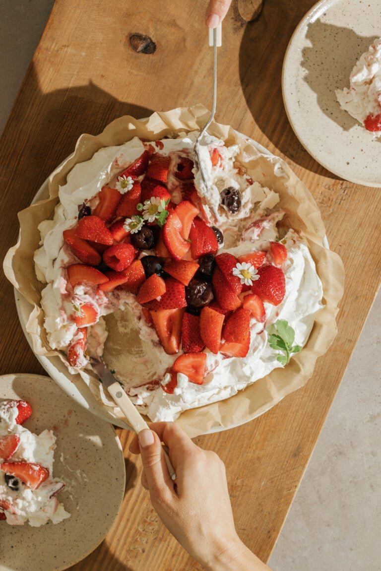strawberries and cream pavlova_late summer recipes