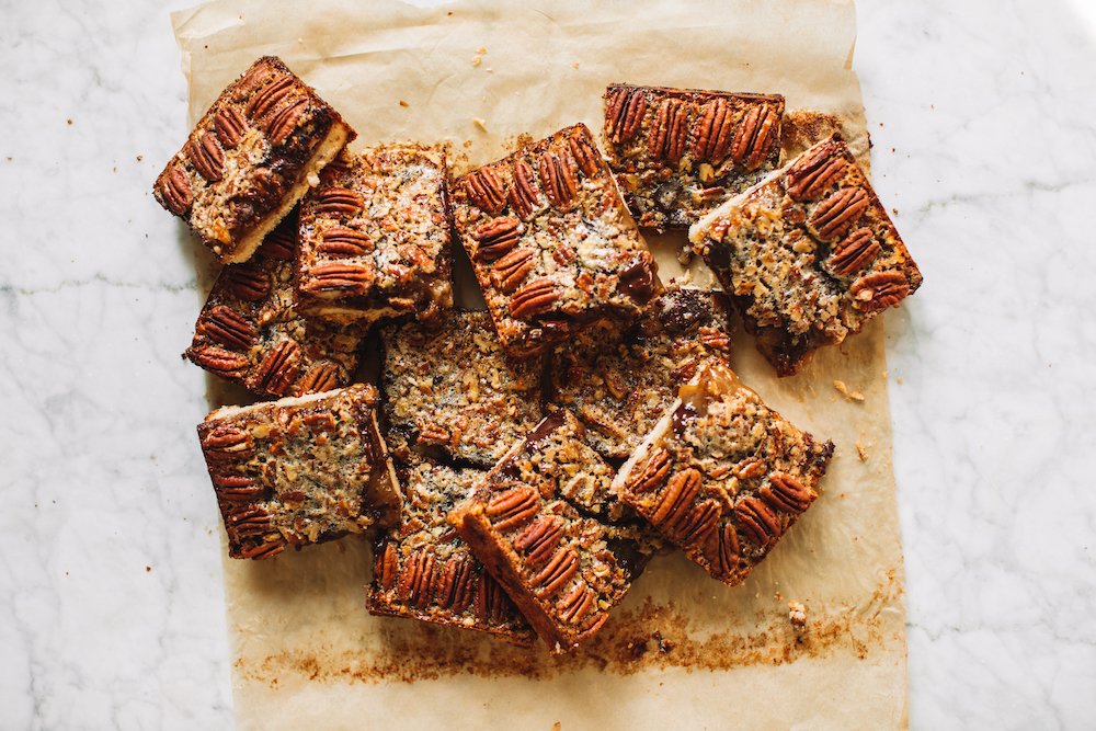 chocolate bourbon pecan pie bars